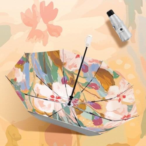 Anti Uv Folding Umbrella Holder Flower Art Outdoor Cartoon Pocket Guarda Chuva House Merchandises BL50XS