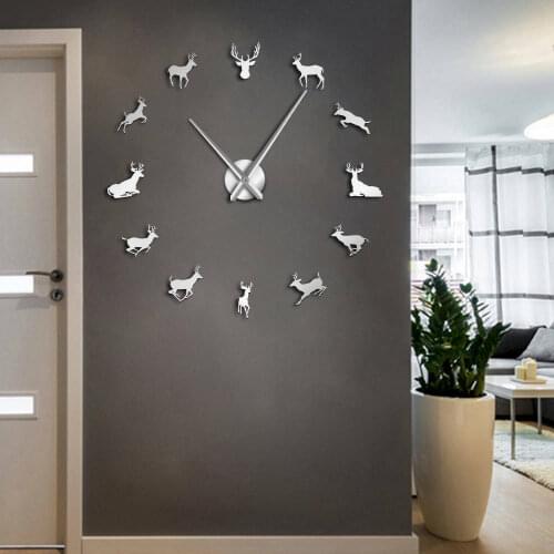 Antique Style Deer Head DIY Giant Wall Clock Woodland Deer Hunter Modern Deer Antler Wall