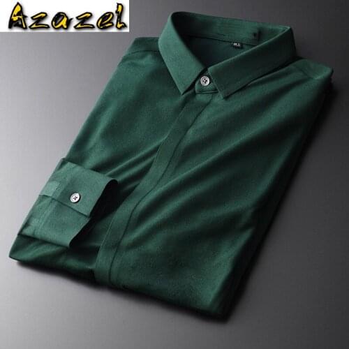 Azazel Green Cotton Mens Shirts Luxury Pique Fashion Long Sleeve Mens Dress Shirts Plus Size 4xl Fashion Slim Fit Male Shirts