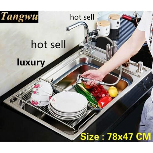 Free shipping Household luxury multifunction kitchen single trough sink do the dishes 304 stainless steel big hot sell 78x47 CM