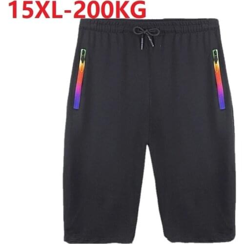 Summer men sweatpants sports pants zipper plus size 14XL10X 15XL Comfortable Breathable oversize elasticity knee length pants 70
