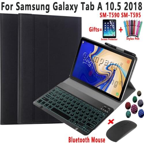 Backlight Keyboard Case With Wireless Mouse For Samsung Galaxy Tab A10.5 2018 SM-T590 SM-T595 Bluetooth Backlit Keyboard Mice