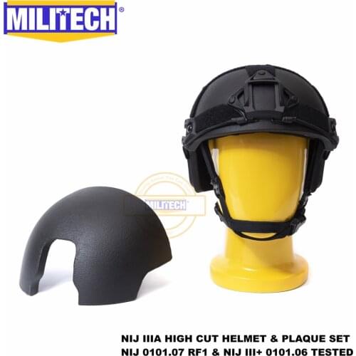 ISO Certified MILITECH BK NIJ III+ FAST Modular 2 In 1 Dial Liner High Cut Bulletproof Aramid Ballistic Helmet NIJ 0101.07 RF1