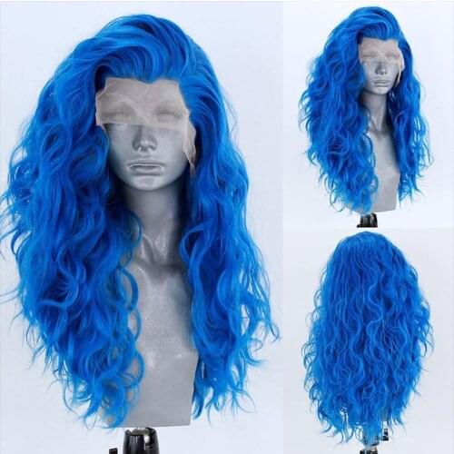 Long Blue Color Body Wave Cosplay Wigs Synthetic Lace Front Wigs For Women 24“ Heat Resistant Synthetic Replacement Wigs Party