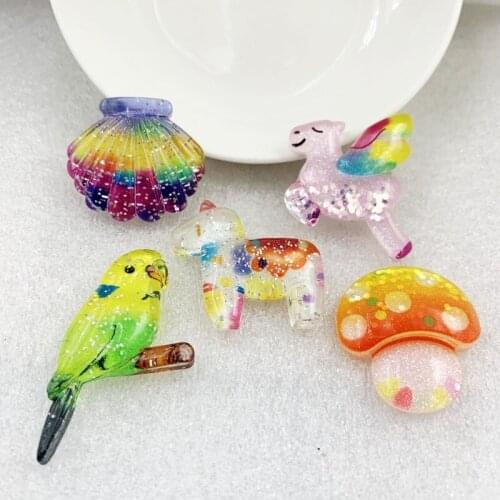 Hot Resin Kawaii Glitter Colorful Flatback Rhinestone 10PCS Scrapbook DIY Decor Home Figurine Crafts -R18