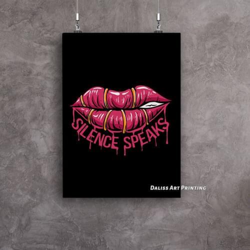 Canvas Lips silence speaks quote Pictures Home Decoration Paintings Poster HD Prints Wall Art Modular Living Room Framed