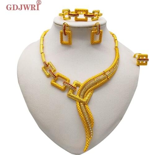 Dubai Gold Jewelry Sets Nigerian Wedding African Crystal Bridal Jewellery Set Rhinestone Ethiopian Jewelry