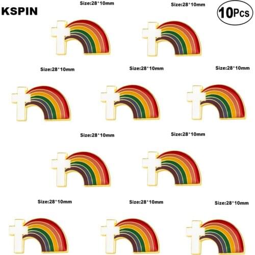 Cross Rainbow Lapel Pin Flag badge Brooch Pins Badges 10Pcs a Lot