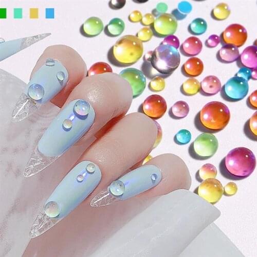 Mermaid Round Crystal Beads 3D Nail Art Rhinestones Candy Colors Resin Mixed Size DIY Flatback Beads Nail DIY Decorations