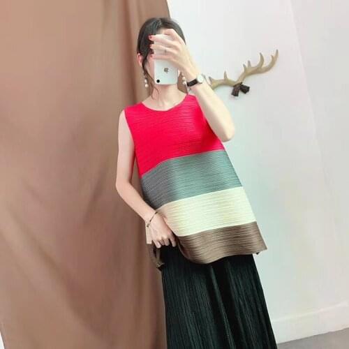 HOT SELLING Fashion style T-shirts patchwork sleeveless o-neck fold A-LineT-shirts IN STOCK