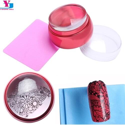 Metal Handle Clear Jelly Polish Print Template Tools DIY Nail Art Set Stamper Scraper Tool Set Manicure Polish Stamp Image Kit