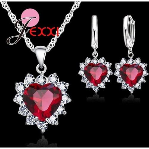 Trendy Heart Austrian Crystal 925 Sterling Silver Pendant Necklaces Earrings Set For Women Wedding Bridal Jewelry Sets
