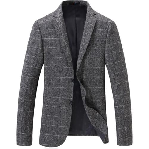 Blazer mens suit blazer spring new mens business casual suit blazer classic gray checked single breasted suit jacket