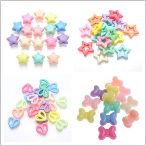 Newest Pastel Solid Colors Acrylic Jewelry Beads Hollow Out Star Heart Ribbon Knot Bow Loose Beads Beading Necklace Material