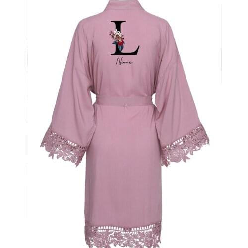 Personalised Names Lace Robes Solid Cotton Kimono Bride Robes Women Bridesmaid Women Robes Sleepwear White Wedding Robes Women