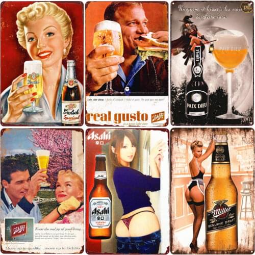 Beer Cave Vintage Metal Plate Home Bar Shop Signboard Aesthetic Room Wall Decoration Asahi Beer Tin Sign The Pub Poster ZSS77