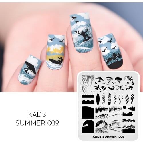 Nail Stamping Plate Summer Theme Nail Art Template Sea Paraglider Surf Pattern Design Image Stencil Tool For Nail Decoration