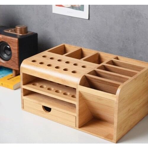 Tool Stand Holder Box Organizer Compartment Storage Cellphone Screwdrivers Wooden Multifunctional Desktop Parts Deposit