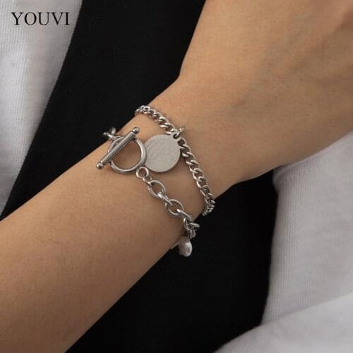 YOUVI Charms Stainless Steel Chain LOVE Letter Pendant Bracelets for Women Men Trendy Hand Chain Bracelets Bangels Jewelry Gifts