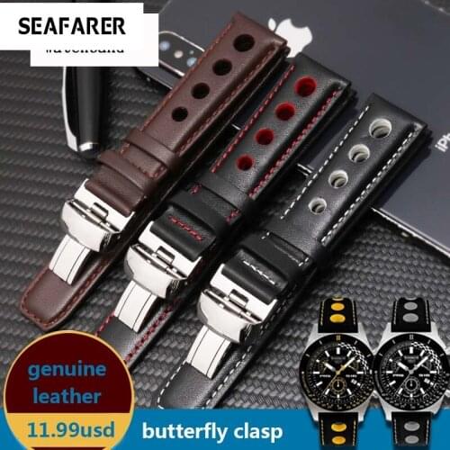 Watchband 20mm Genuine Leather Strap For PRS516 Men‘s Watches Band With Butterfly Clasp Black Brown Soft Cowhide Belt