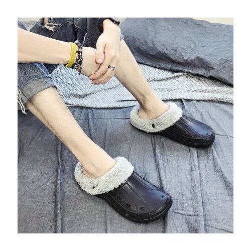 RH Brand Men Winter Garden Clogs Warm Fur Home Garden Shoes EVA Indoor Winter Sandals Hole Slippers Black Navy