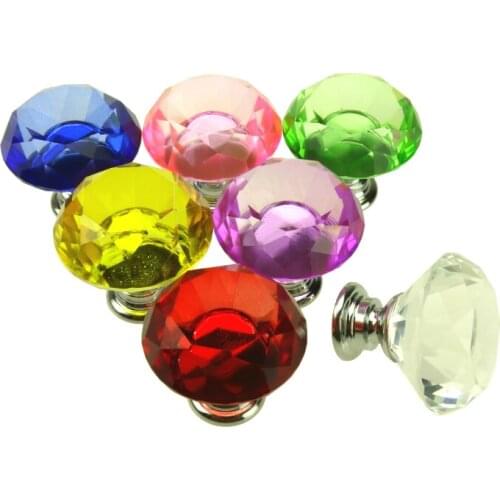 Drawer Cabinet Knobs and Pull Handles Kitchen Door Handles Wardrobe Hardware 30mm Diamond Shape Crystal Glass