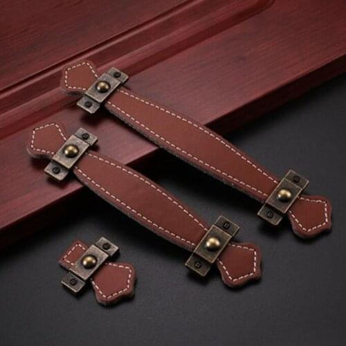 2PCS Black Brown Leather Door Knobs and Handles for Cabinet Kitchen Cupboard Suitcase Handles Dresser Wardrobe Drawer Pulls