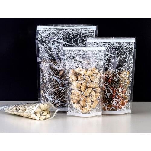 100Pcs/lot Self Stand Up Zipper Bag with Printing Clear Front Reclosable Ziplock Package Food Dried Flower Snack Candy Storage