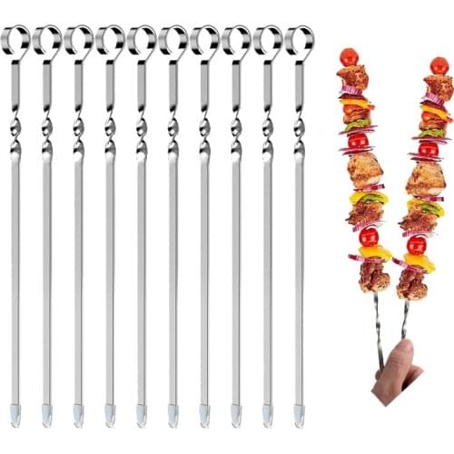 BBQ Skewers for Barbecue Reusable Grill Stainless Steel Skewers Shish Kebab Camping Flat Forks Gadgets Kitchen Accessories Tools