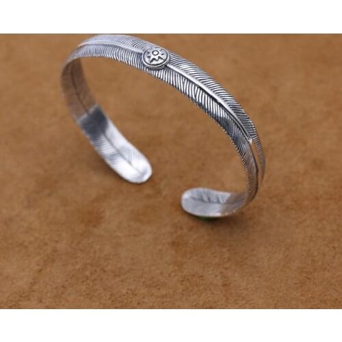 Starfield S925 Sterling Silver Jewelry Retro Thai Silver Japan Takahashi Feather Simple Mens Open Ended Bangle