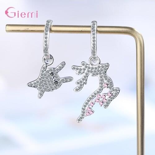 Sparkling Genuine 925 Sterling Earrings For Women Girls Wedding Lovely Styles Cute Design Little Animal Shape Women Earrings