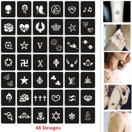 48 Designs Small Size Henna Stencil DIY Drawing Airbrush Body Stencils Flower Crown Cat Glitter Tattoo Stencil Henna Templates