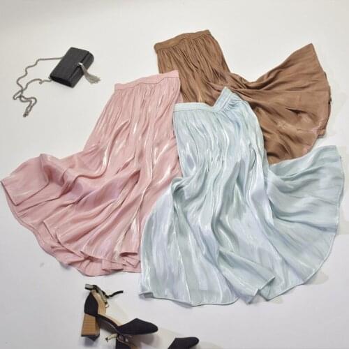 Autumn Long Skirt Chic Brand Top Quality Pleated Pink High Waist Women Skirts White Faldas Saias Jupe