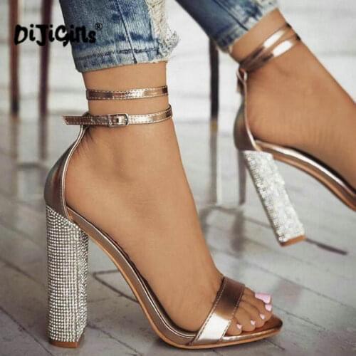 Women High Heels Sandals Summer Square Heels Crystal Heeled Platform Shoes Ladies Sexy Party Wedding Shoes Drop Shipping