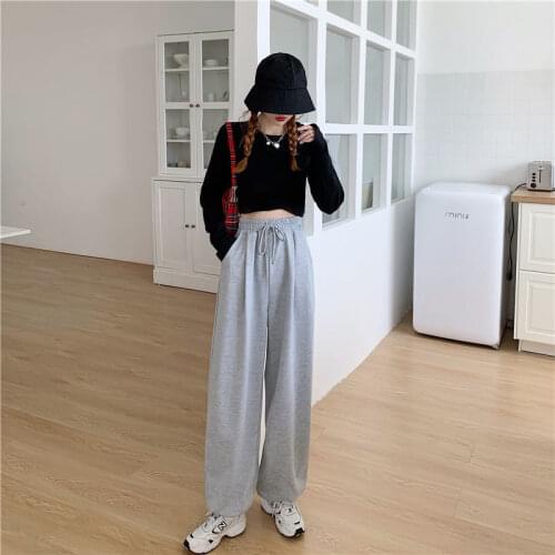 Womens Gray Sports Pants 2021 Fall Style Loose-fitting Loose Pants Fashion Casual Sports Pants Black Trousers Jogger Streetwear