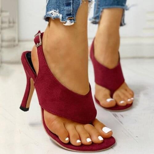 2020 New Ladys Summer Thin High Heels Solid Sexy Women Shoes Pumps Wine Red Casual Medium Shoes