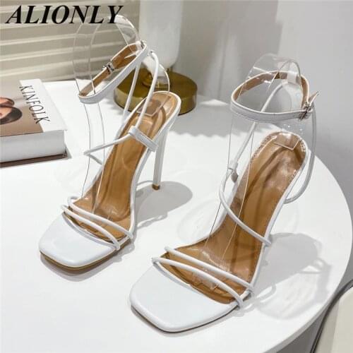 ALIONLY Sexy Elegant Ankle Strappy Party Shoes for Women 2021 Summer High Heels Wedding Shoes Open Toe Shoes Zapatos
