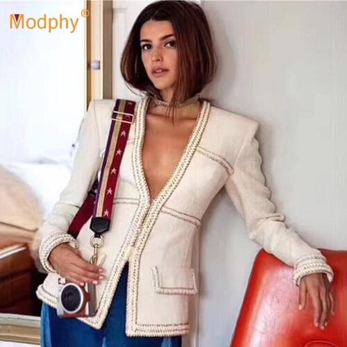 Elegant Slim Tweed WomenS Coat Sexy Long Sleeve Pocket Phnom Penh Evening Party Coat Jacket Female 2020 Autumn Fashion New