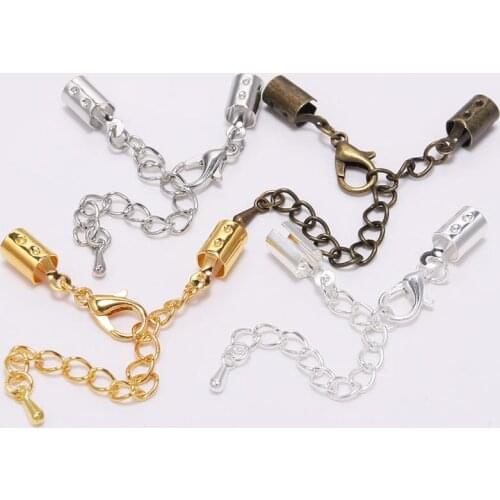 10pcs/lot 5mm Gold Cord clips End Caps With Lobster Clasps Chain Fit Round Cord Connectors For DIY Jewelry Making