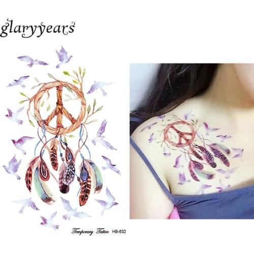 1PC Dreamcatcher Tattoo Peace Bird Feather Temporary Sticker HB632 Indian Dream Catcher Women Henna Body Art Tattoo Sexy Product
