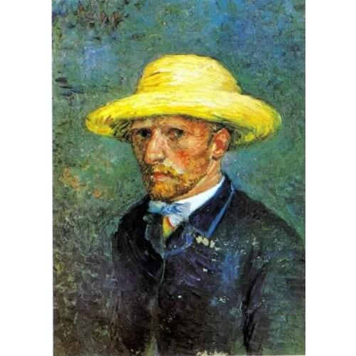 1887 Self-portrait in a Straw Vincent Van Gogh Museum Oil Painting Retro Vintage Poster Canvas Painting Wall Sticker Home Decor