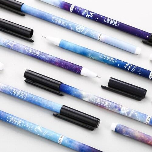 24PCs Neutral Pens Creative Constellation Pen Twelve Star Base Black Gel Pen Student School Office Supplies Stationery Wholesale