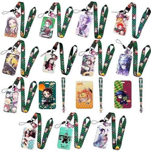 Anime Demon Slayer Lanyard Credit Card ID Badge Holder Key Ring Bag Student woman Travel Bank Bus Business Card Cover Keychain