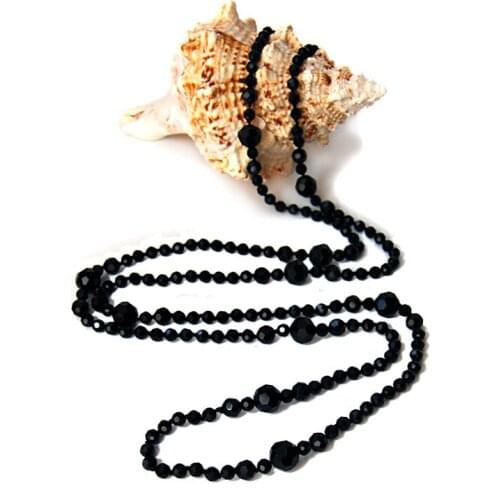 Factory price Elegant 130cm long black glass crystal necklace fashion jewelry free shipping