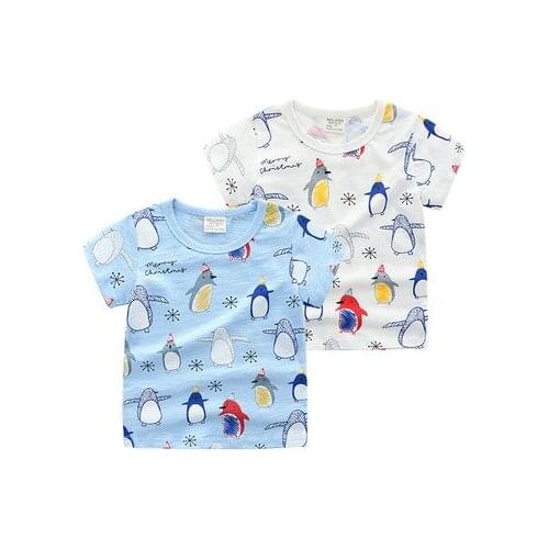 Childrens Short-sleeved T-shirt 2021 Summer New Cute Little Penguin Print Top Tees Kids Cotton Boys and Girls Casual T Shirt
