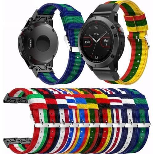 For Garmin Fenix 5 22mm Quick Fit Woven new fashion sport style Nylon Band Sport Strap for Fenix5 new World National Flag Stripe