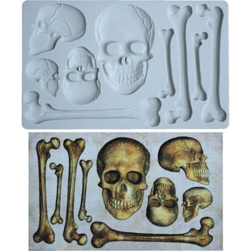 Skull Head Bone Epoxy Resin Mold Halloween Decorations Silicone Mould DIY Crafts Ornaments Casting Tools
