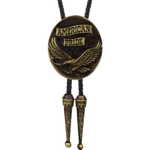 Western cowboy bolo tie american pride eagle mens leather zinc alloy tie