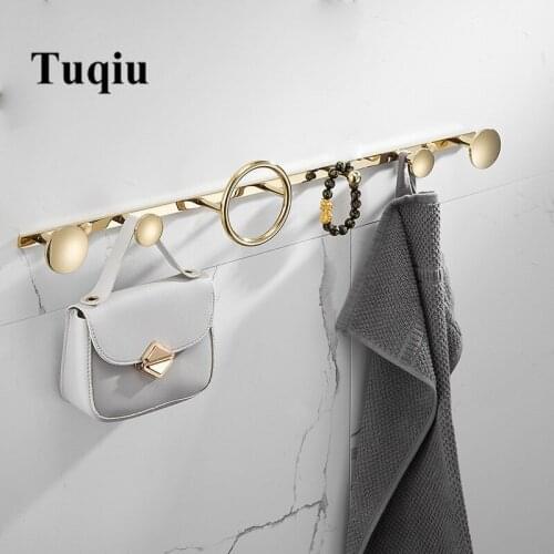Tuqiu Robe Hook Towel Hanger Gold Clothes Hat Hook Black and Gold Row Robe Hook Bathroom Brass Bath Hardware Set Kitchen Hanger