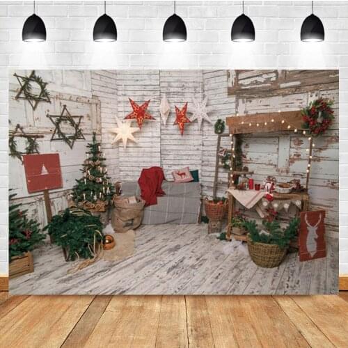 Laeacco Christmas Tree Backdrop Interior Wood Board Light Winter Snow Gift Vinyl Photography Background For Photo Studio